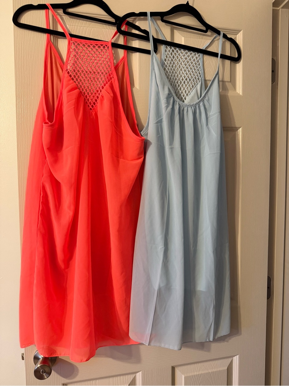 Sleeveless Mesh-Yoke Summer Dress - Coral & Light Blue (2-Pack)